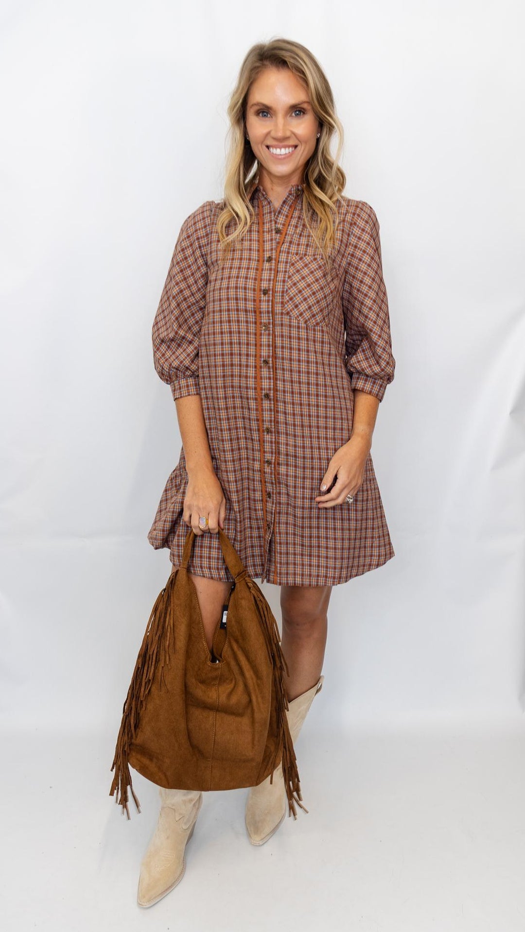 Plaid Button Down Shirt Dress