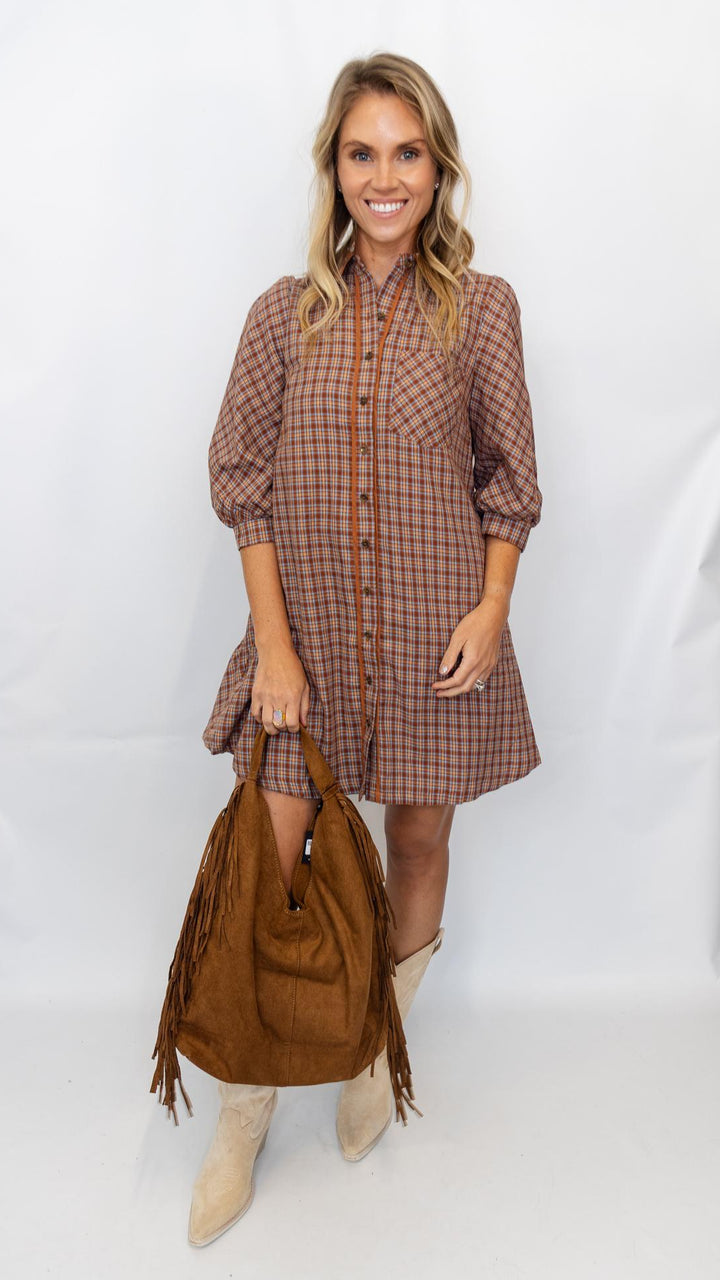 Plaid Button Down Shirt Dress
