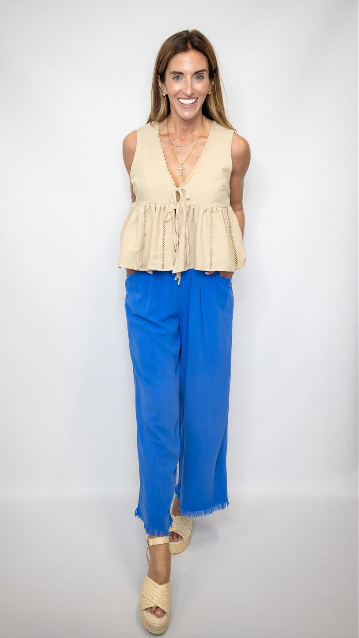 Linen Frayed Palazzo Pants