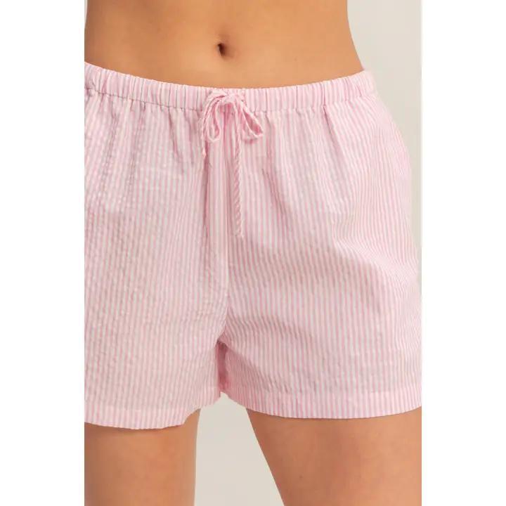 Striped Seersucker Drawstring Shorts