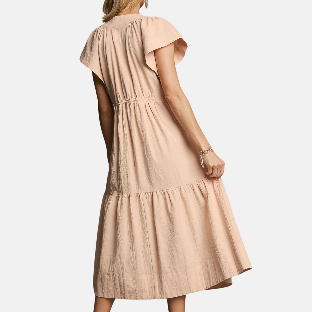 Natural V-Neck Midi Dress