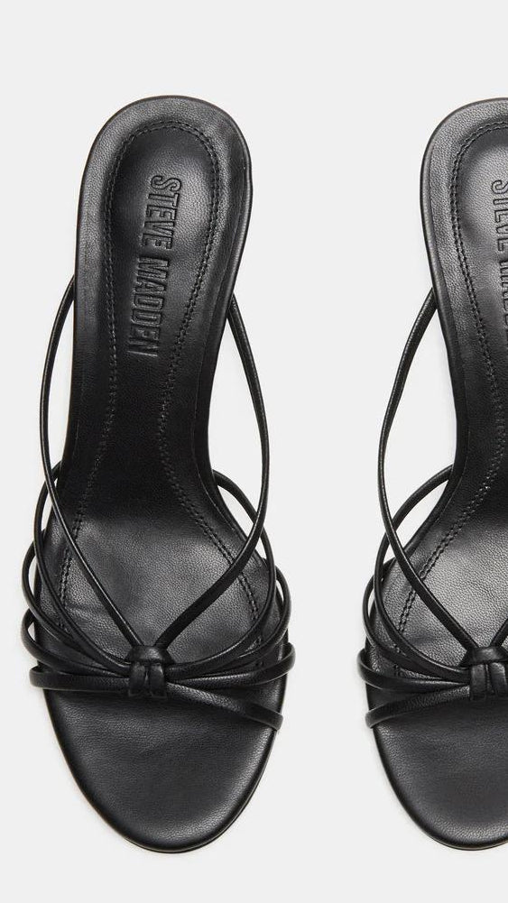 Black Leather Strappy Dress Sandals