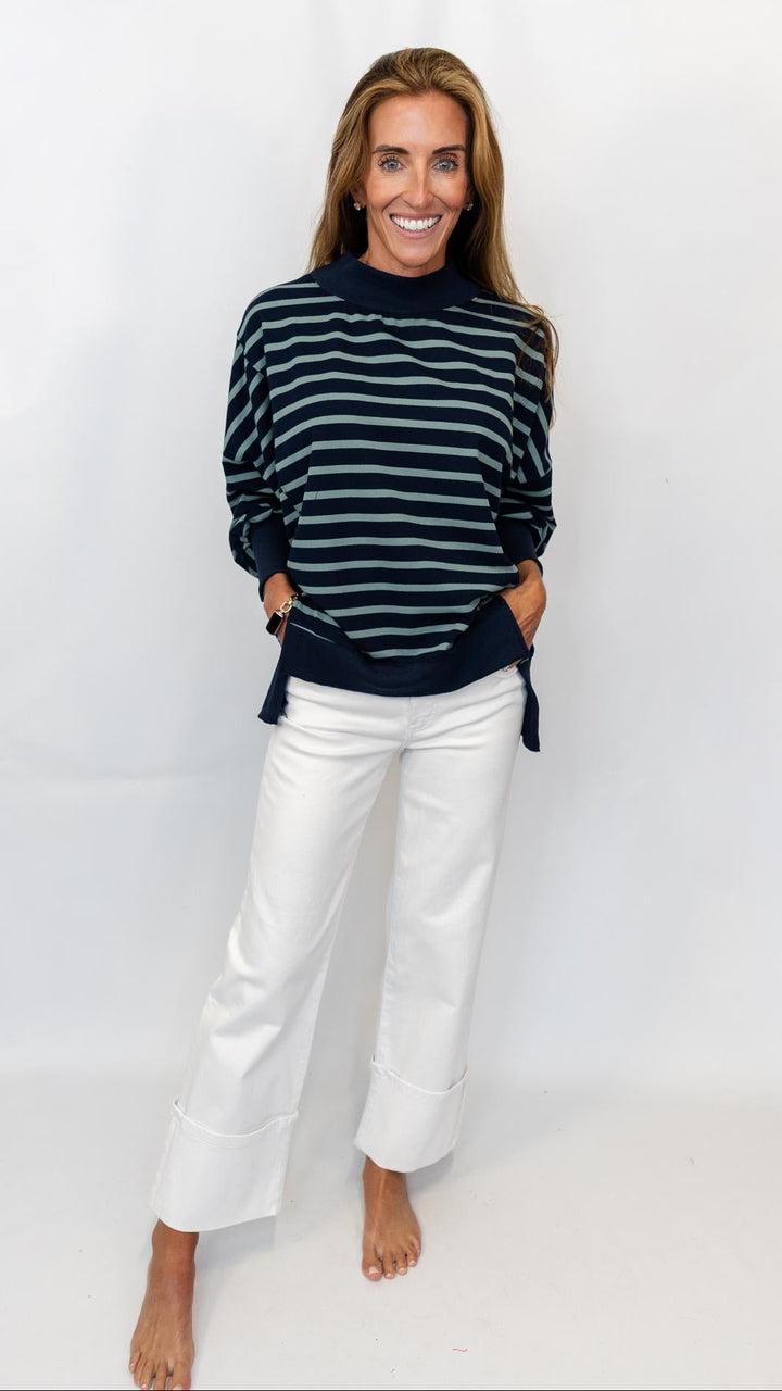 Striped Mock Neck Sweatshirt
