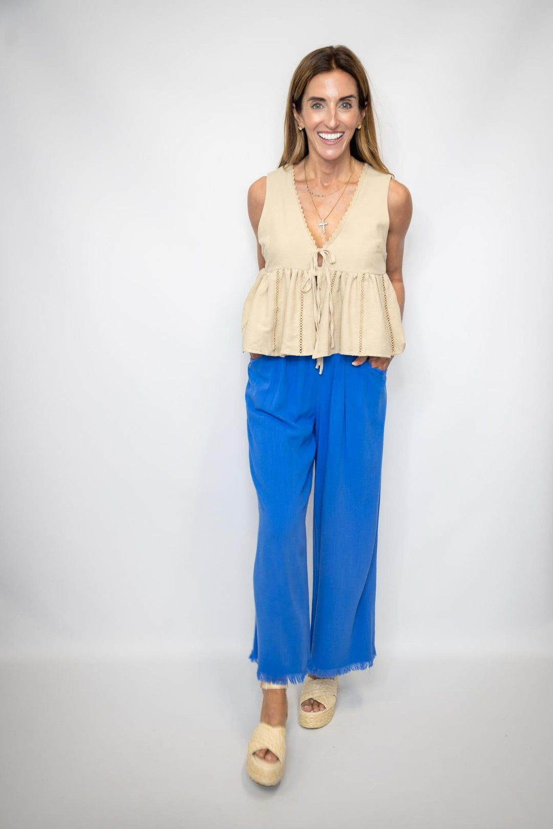 Linen Frayed Palazzo Pants
