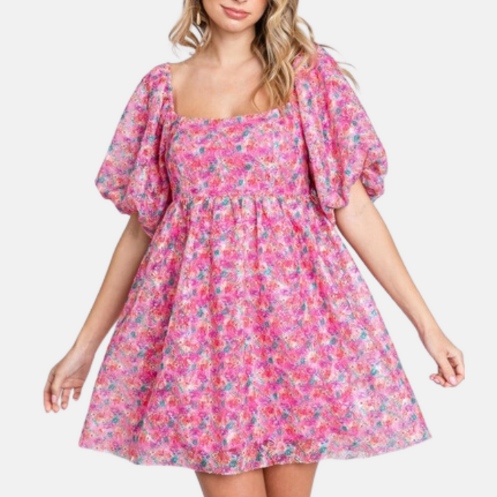 Sequins Floral Babydoll Dress