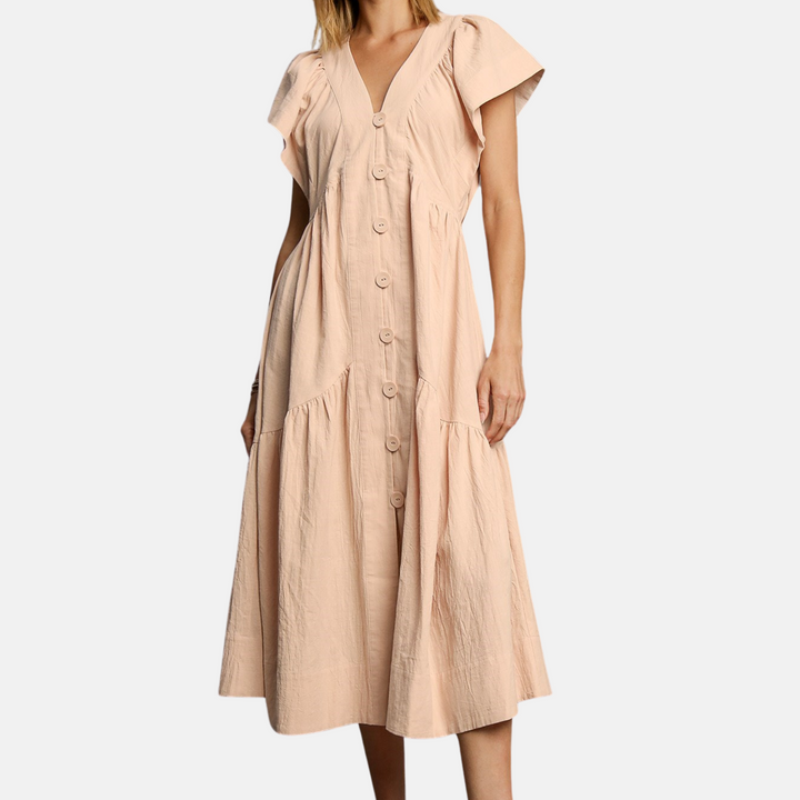 Natural V-Neck Midi Dress