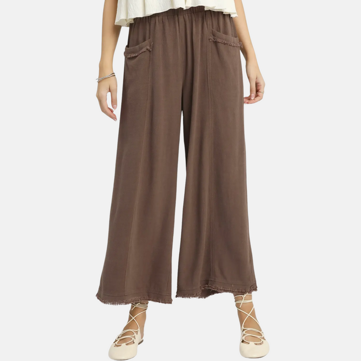 Linen Frayed Palazzo Pants