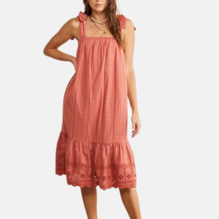 Cinnamon Eyelet Midi Dress