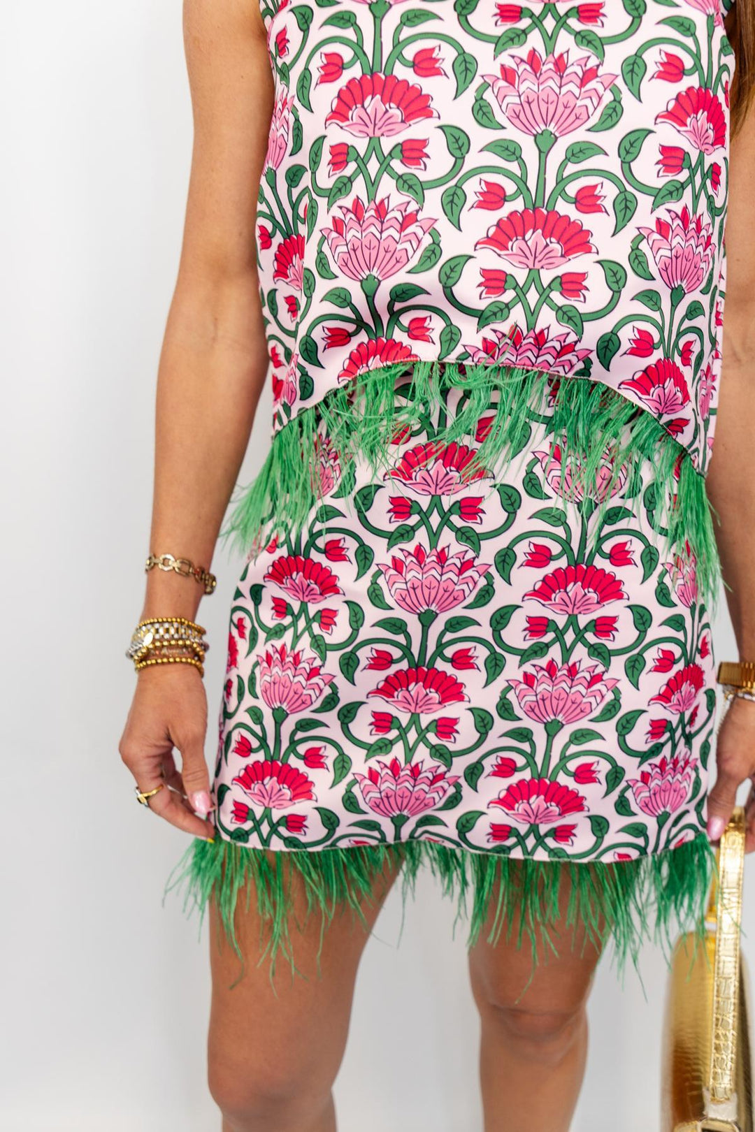 Floral Print Feather Trim Top
