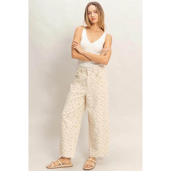 Washed Pink Floral Wide Leg Jeans