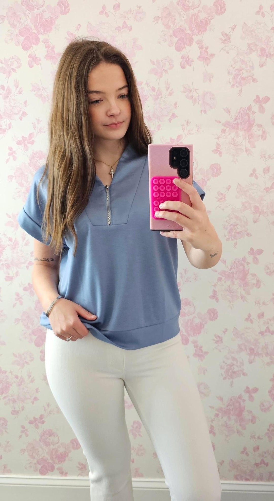High Neck Half Zip Top