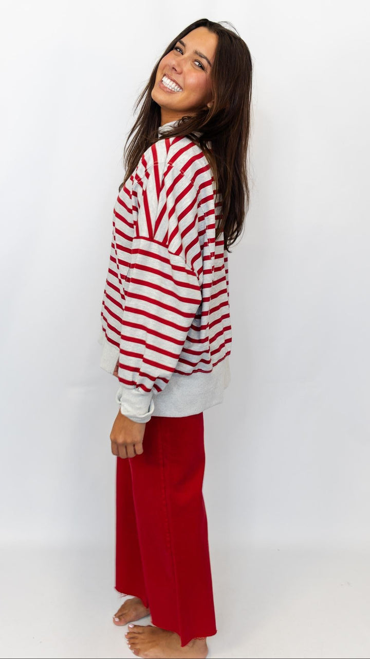 Striped Mock Neck Sweatshirt