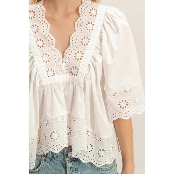 Scalloped Eyelet Babydoll Top