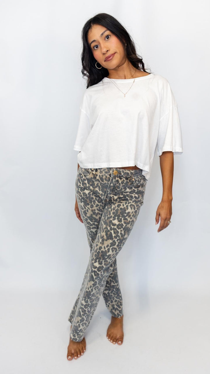 Kelsey High Rise Flare Leopard