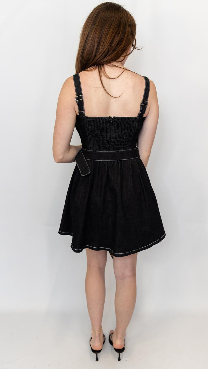 Black Denim Pintuck Mini Dress