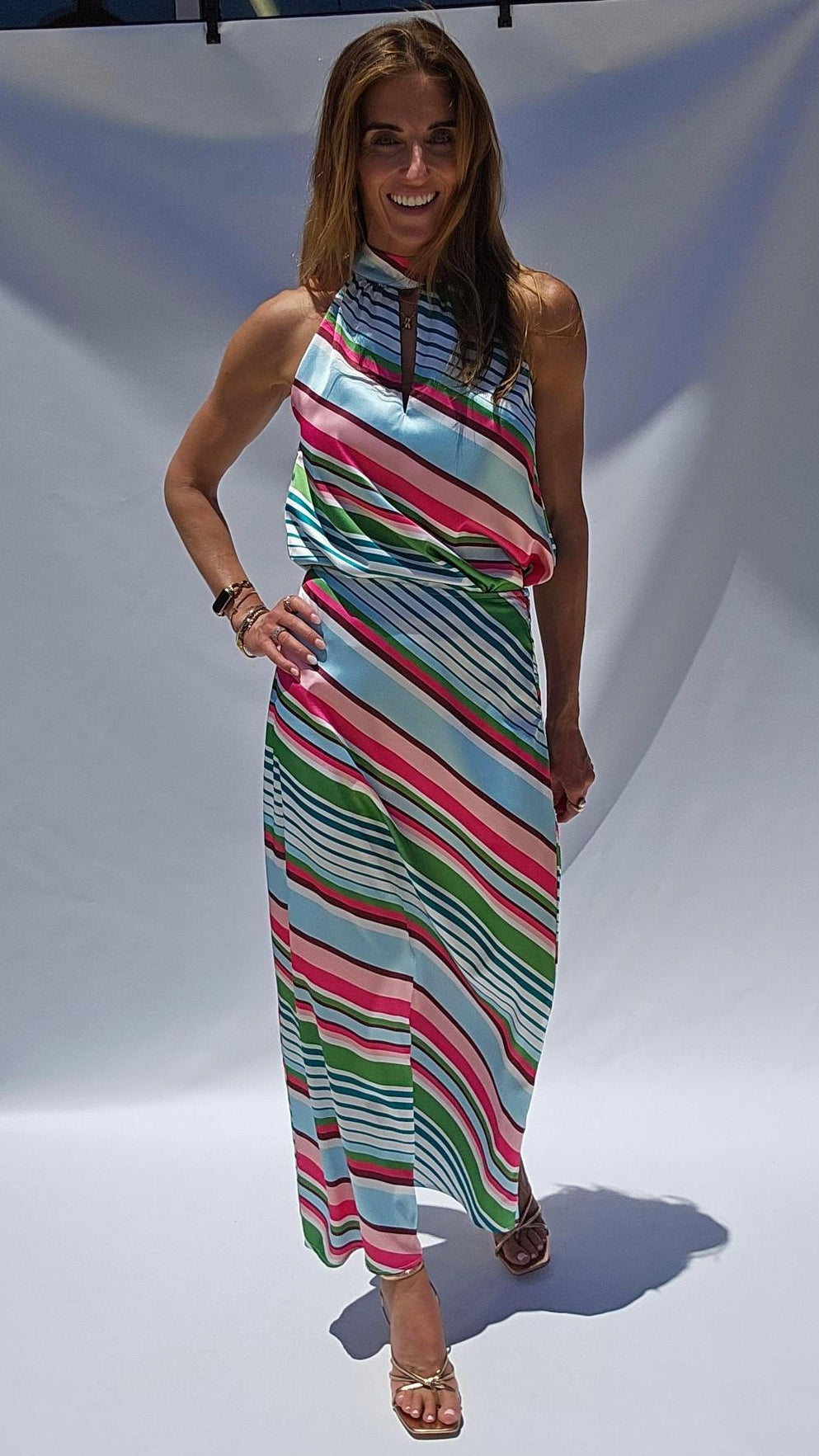 Multi Stripe Satin Skirt