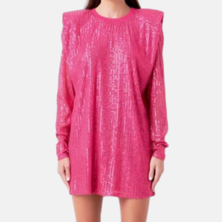 Sequin LS Shift Mini Dress