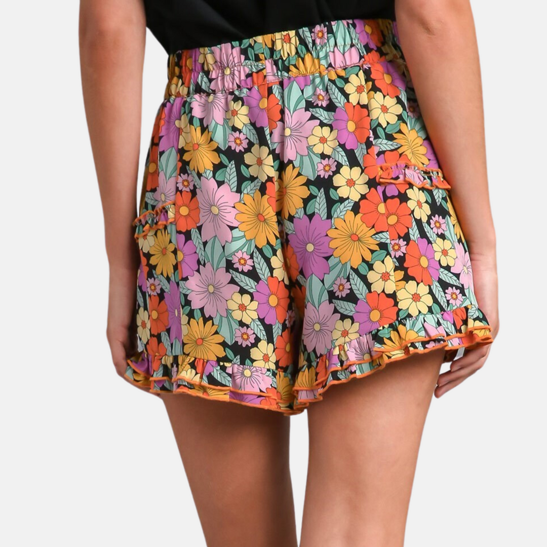 Black Flower Shorts