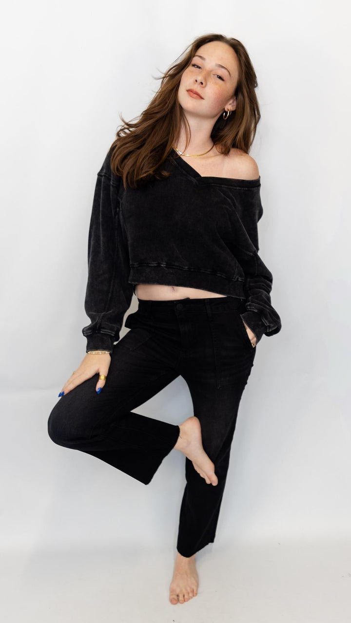 Snow Wash V-Neck Sweatshirt