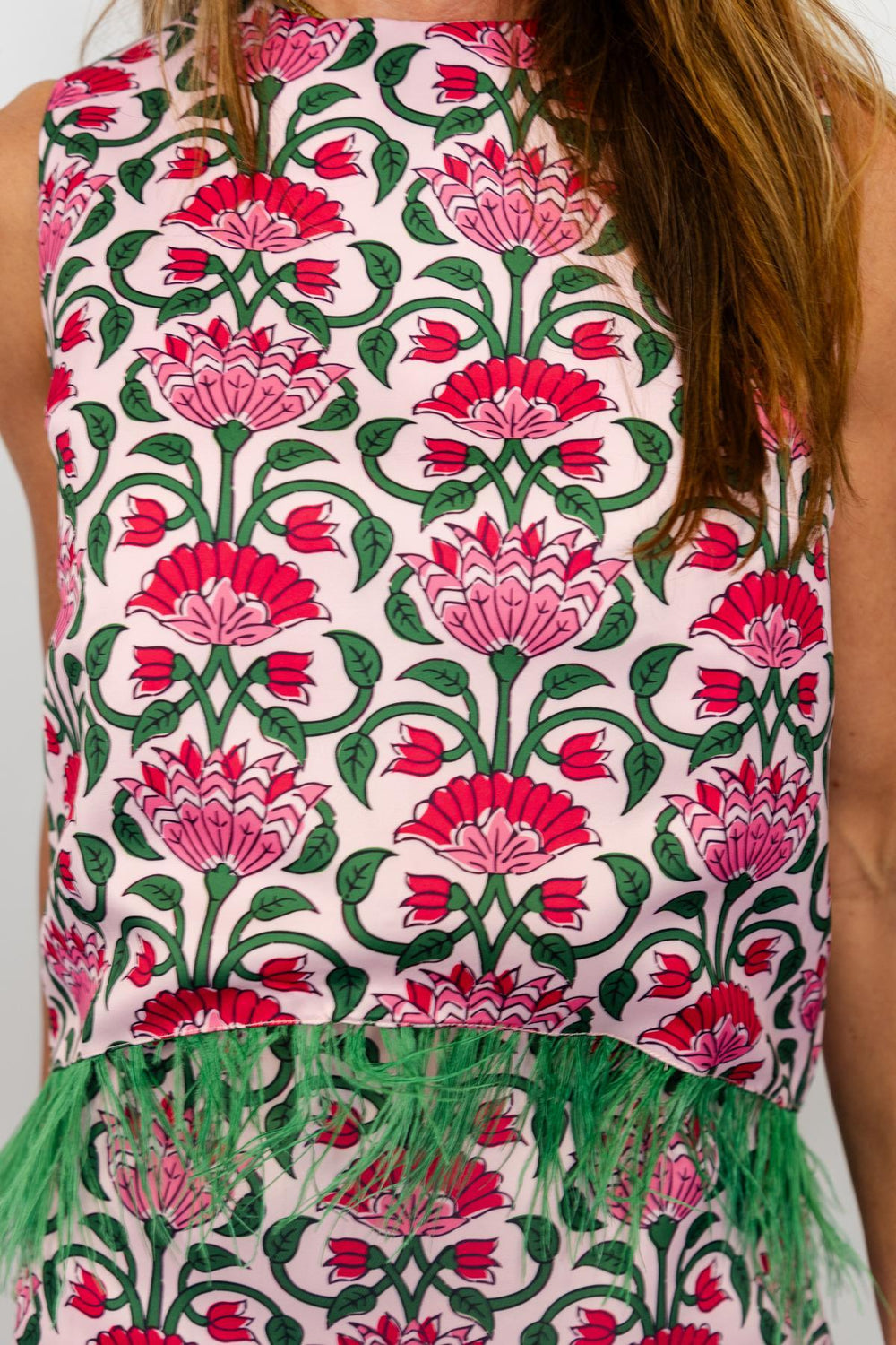 Abide Boutique floral top | Floral Print Feather Trim Top
