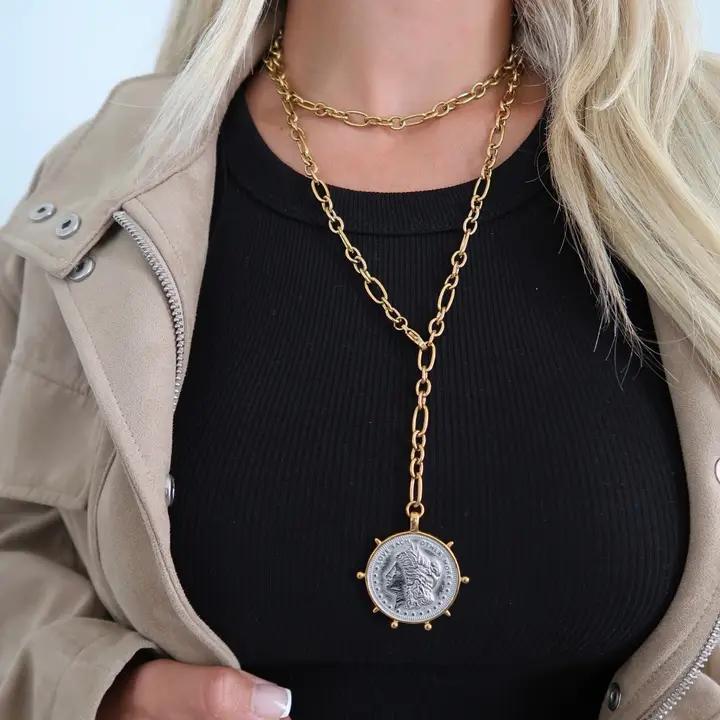 Two Toned Wrap Around Coin Necklace