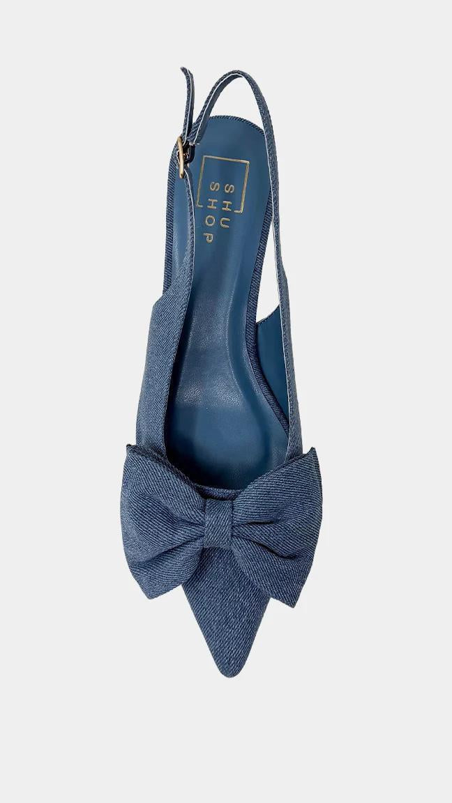 Denim Slingback Kitten Heel