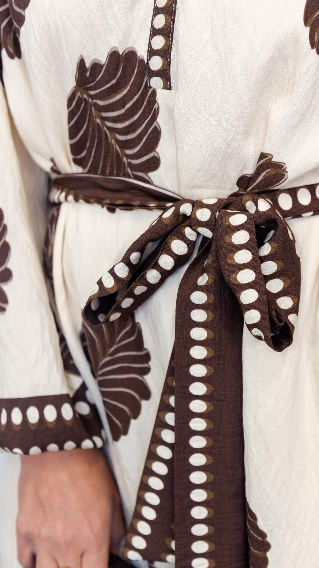 Mix Leaf Print Belted Midi Dress