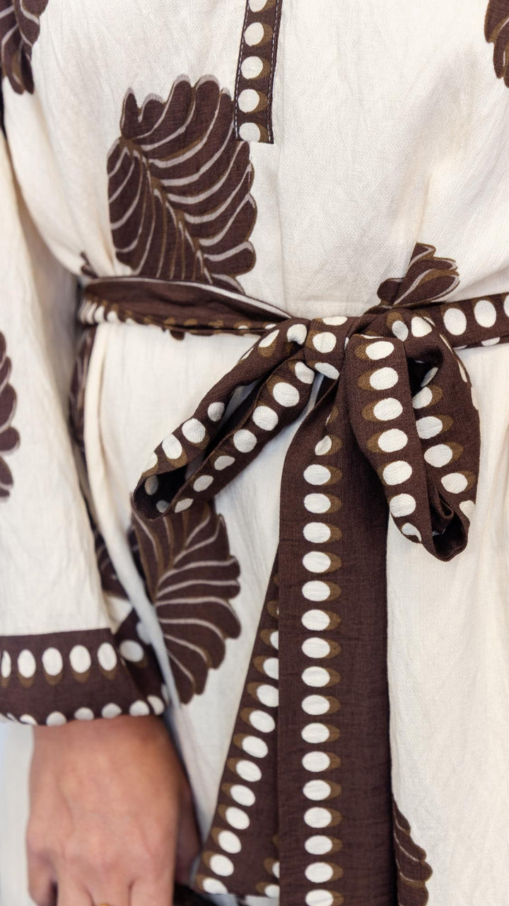 Mix Leaf Print Belted Midi Dress