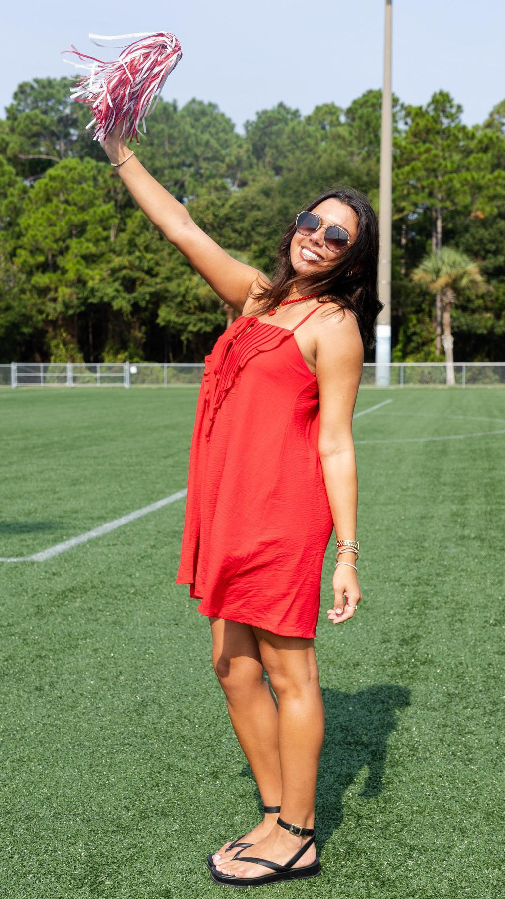 Ruffle Bib Tie-Front Mini Dress