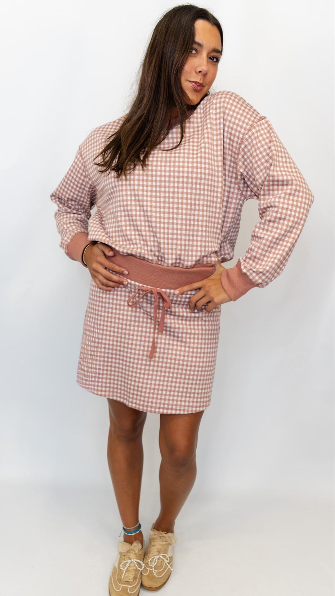 Gingham Sweatshirt & Skort Set