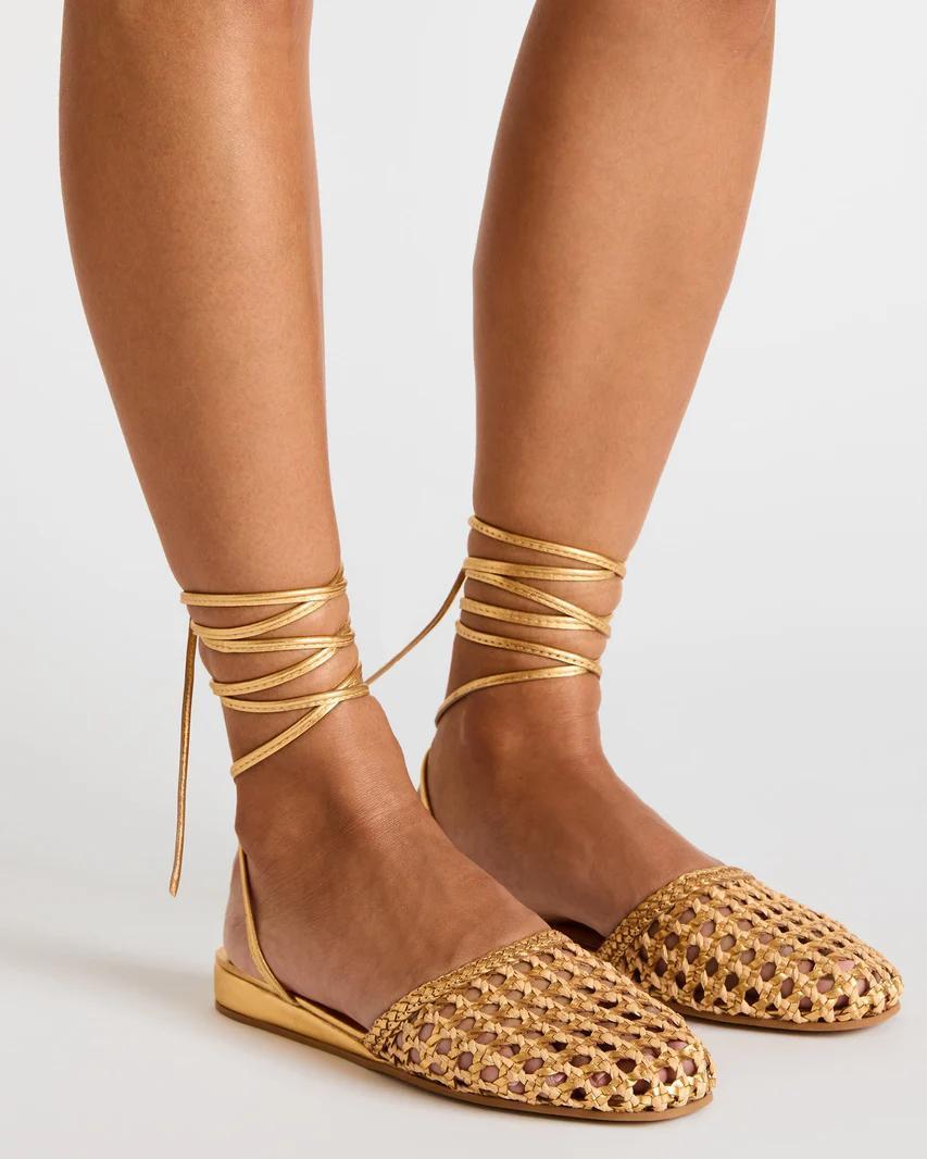 Flutter Gold Woven Tie Flats