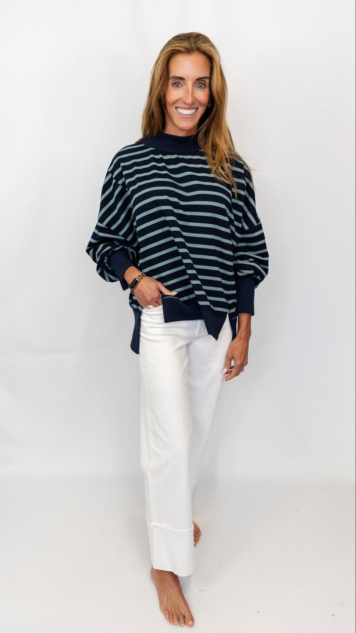 Striped Mock Neck Sweatshirt