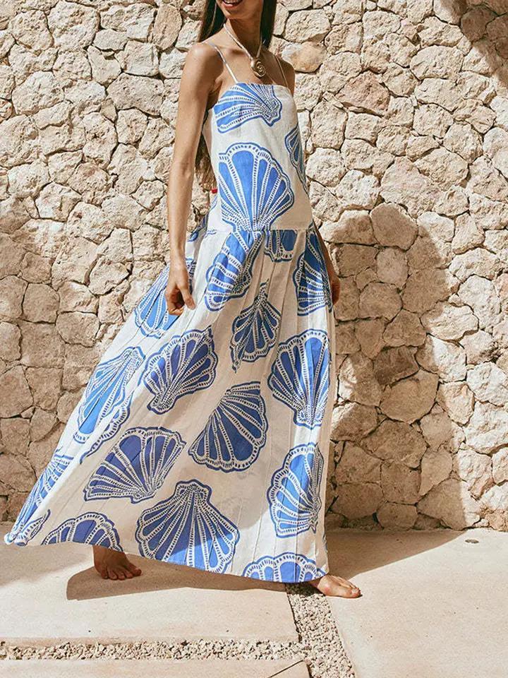Seashell Motif Strappy Maxi Dress