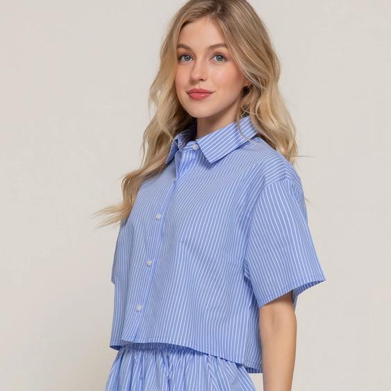 Button Down Boxy Fit Short Sleeve Top