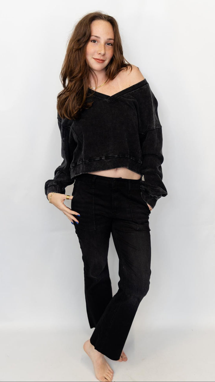 Snow Wash V-Neck Sweatshirt