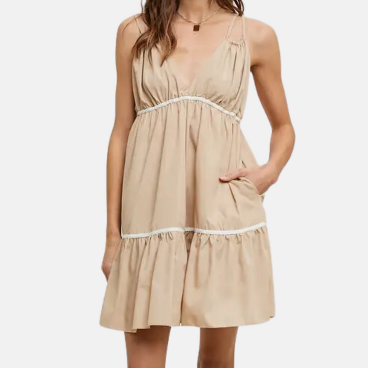 Mocha Cream Trim Dress