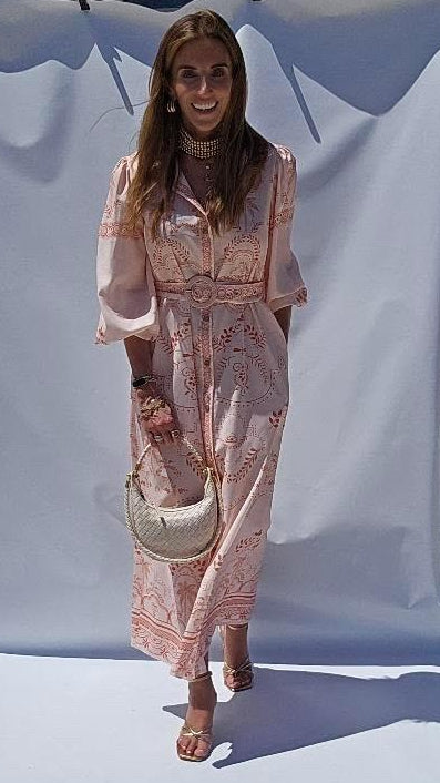 Peach Puff Sleeve Belted