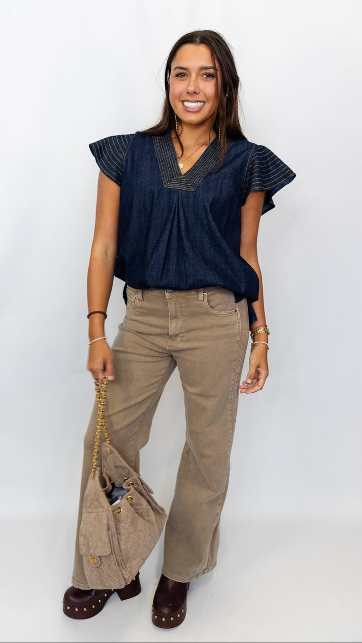 Dk Denim Contrast Stitch Top