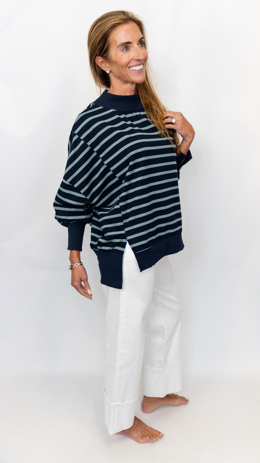 Striped Mock Neck Sweatshirt