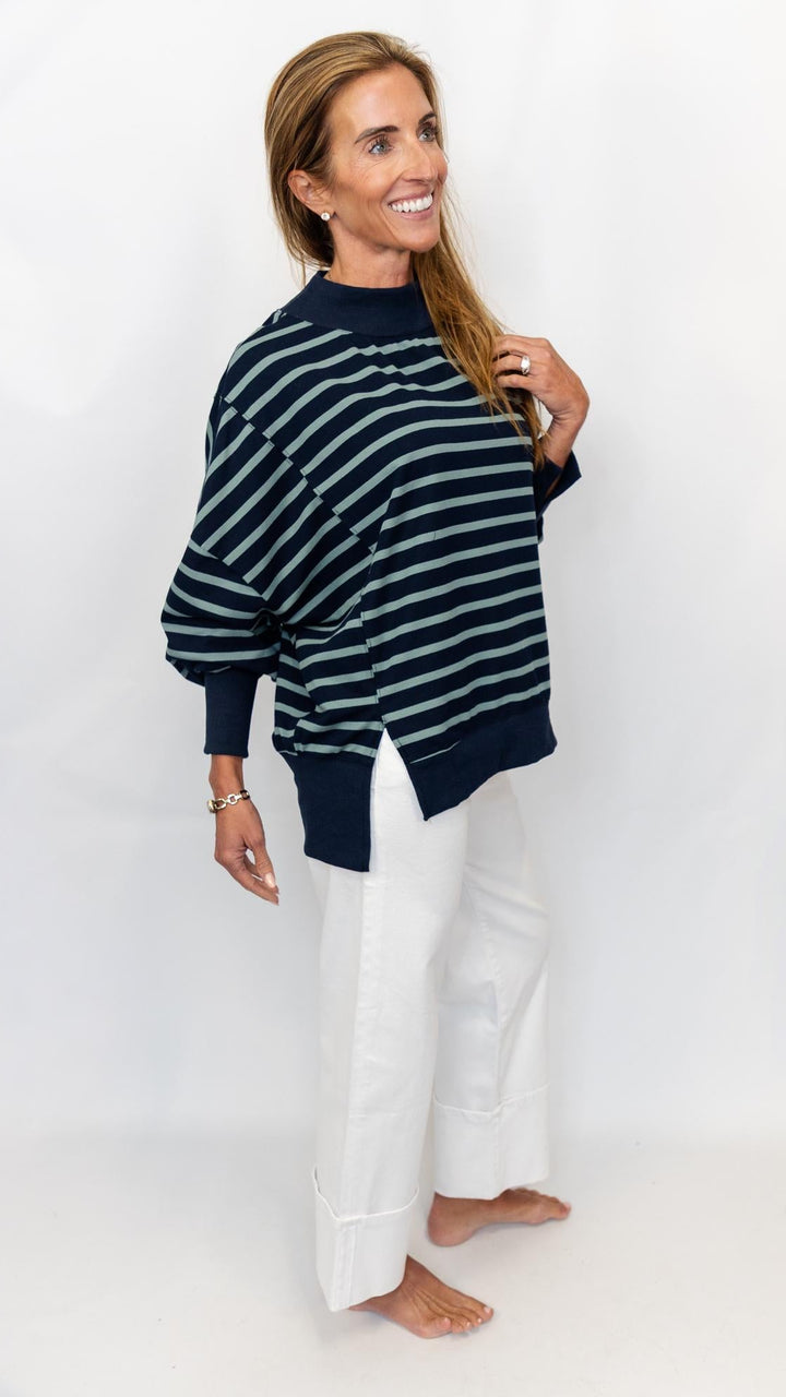Striped Mock Neck Sweatshirt