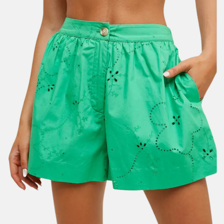 Green Eyelet Shorts