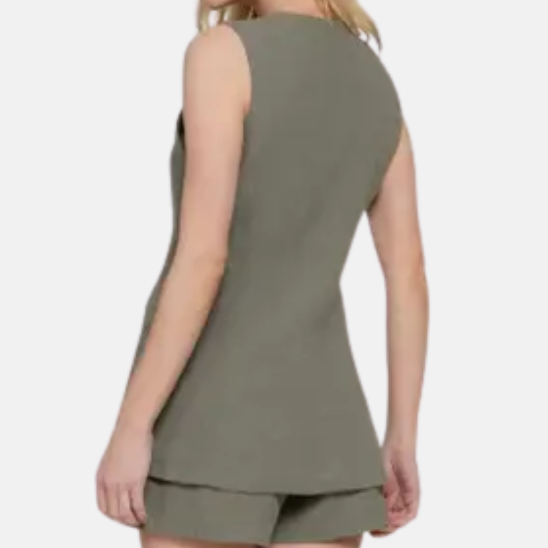 Long Linen Olive Vest