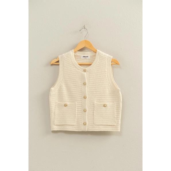 Cream Textured Vest Buttons Pockets