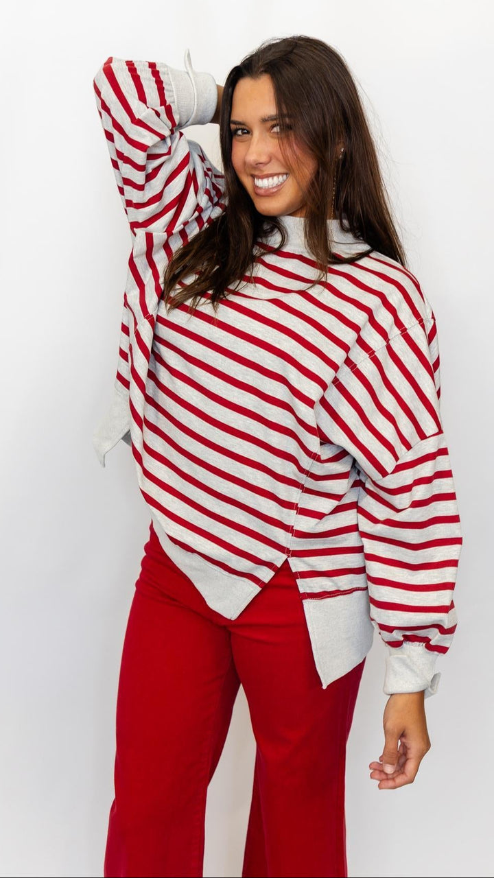 Striped Mock Neck Sweatshirt