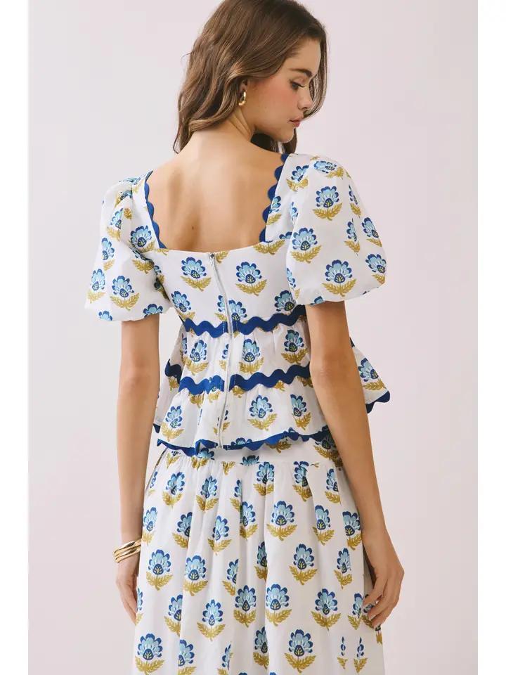 Floral Layered Ruffle Ric Rac Top