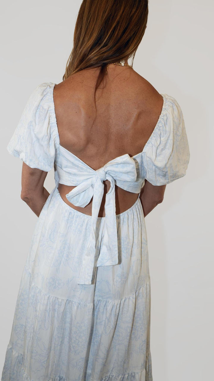 Blue & White Tie Back Dress
