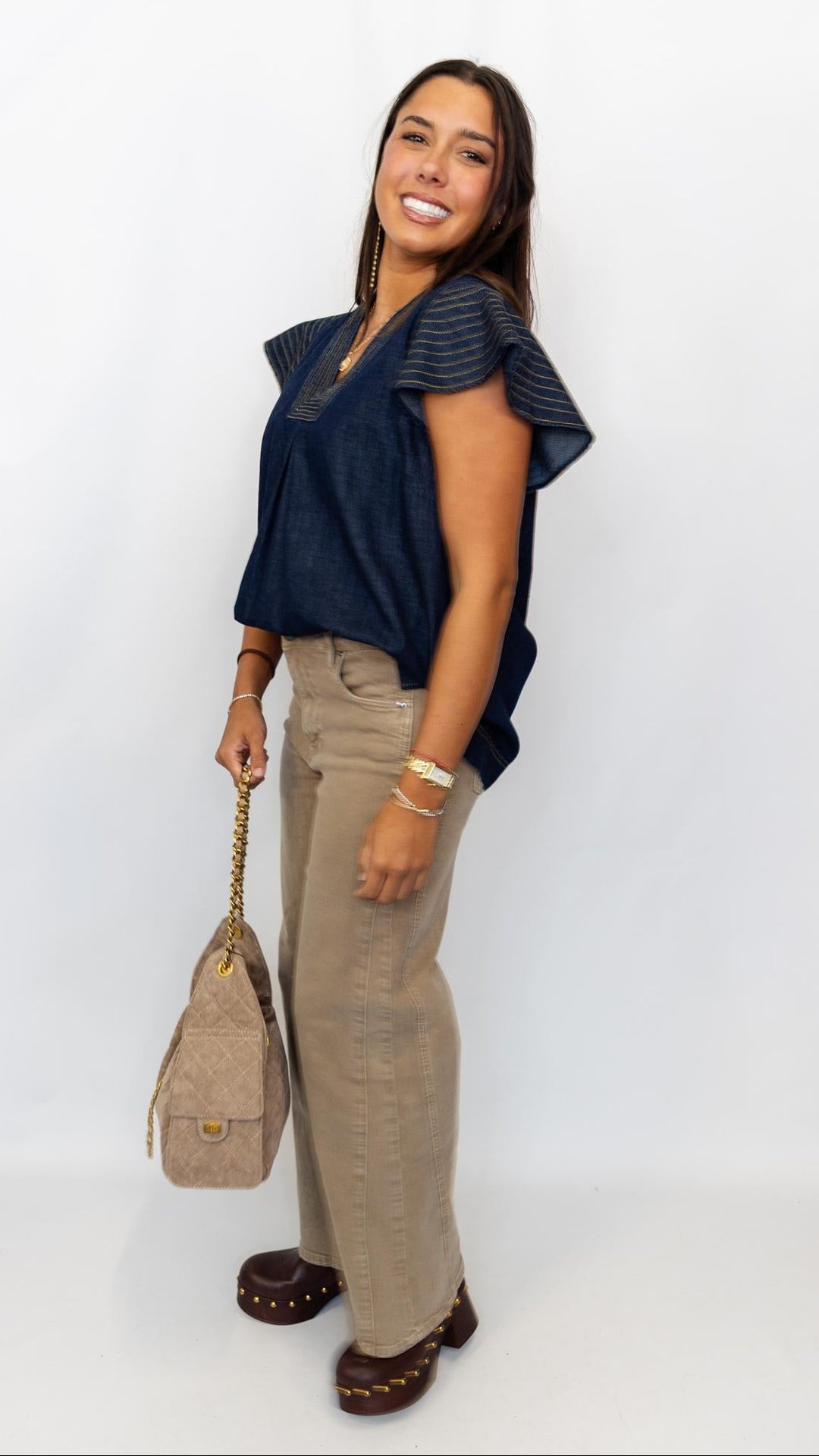 Dk Denim Contrast Stitch Top