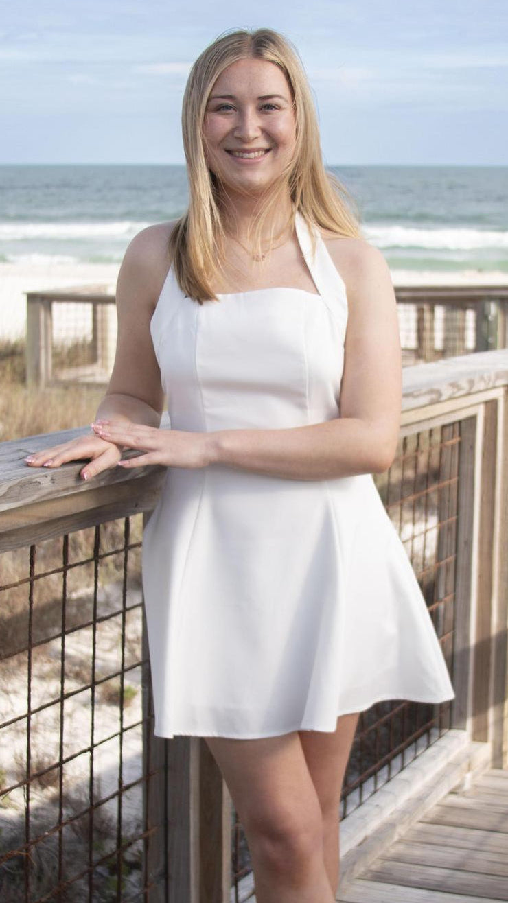 Fit & Flare Bow Back White Dress
