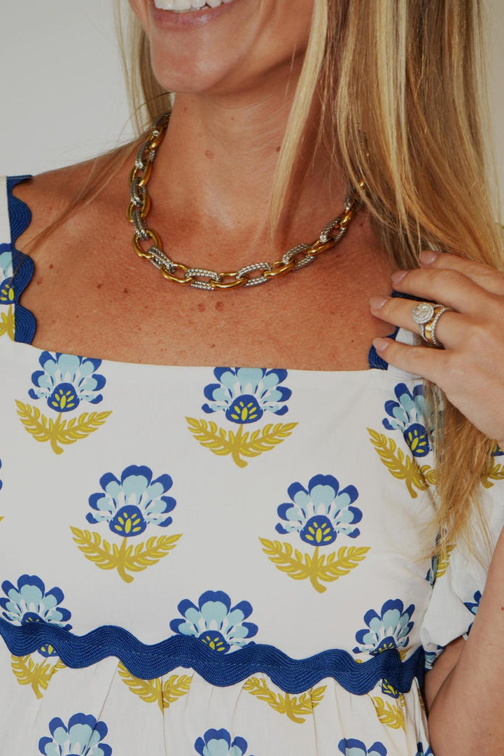 Floral Layered Ruffle Ric Rac Top with square neck – Abide Boutique