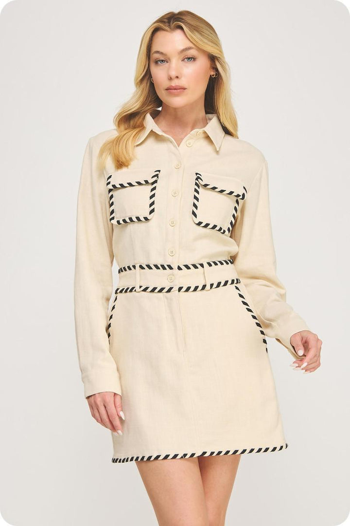 Whipstitch Detail Mini Dress